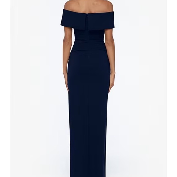 Xscape Off The Shoulder Gown with Slit, Navy Blue, Size 12 - Picture 2 of 5